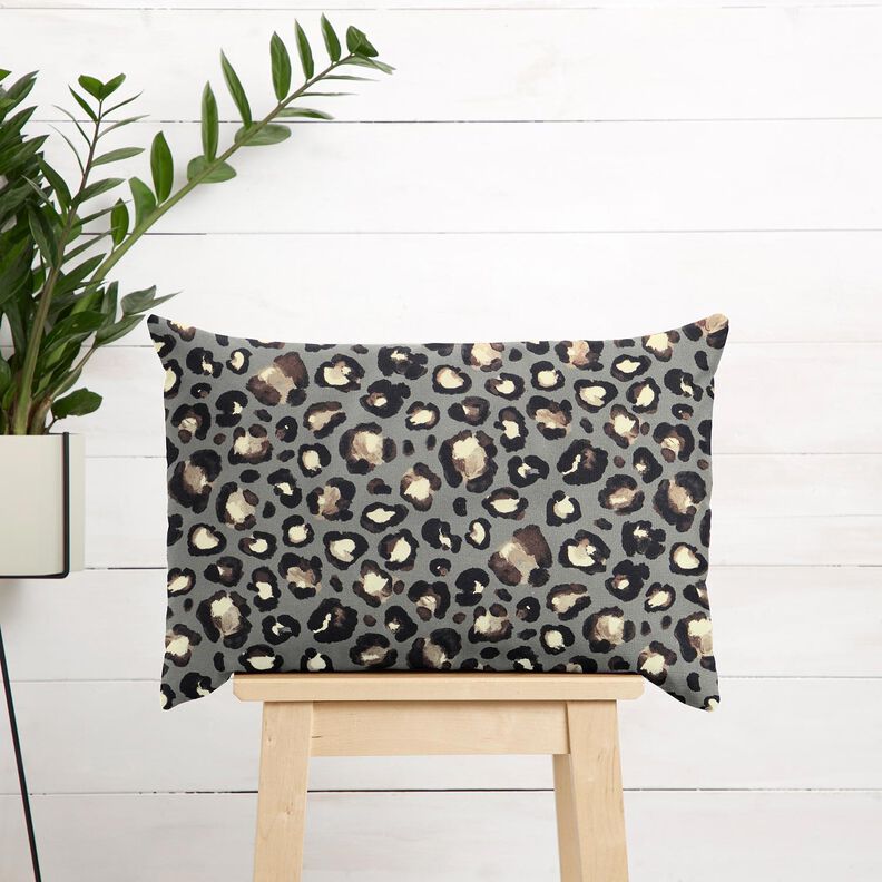 tessuto arredo tessuti canvas Pois Leopardato – grigio elefante/nero, image number 7