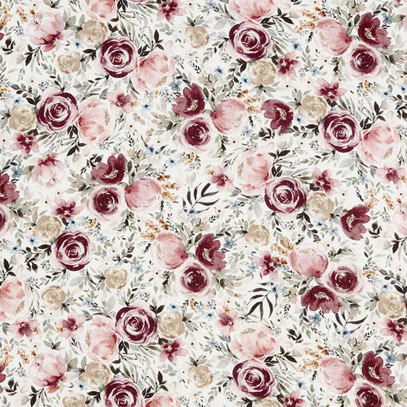 mussolina / tessuto doppio increspato rose acquerello stampa digitale – bianco,  image number 1