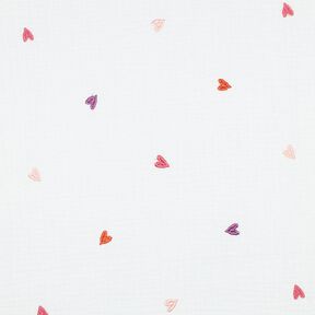 mussolina / tessuto doppio increspato Cuori ricamati | Poppy Fabrics – bianco/rosé, 