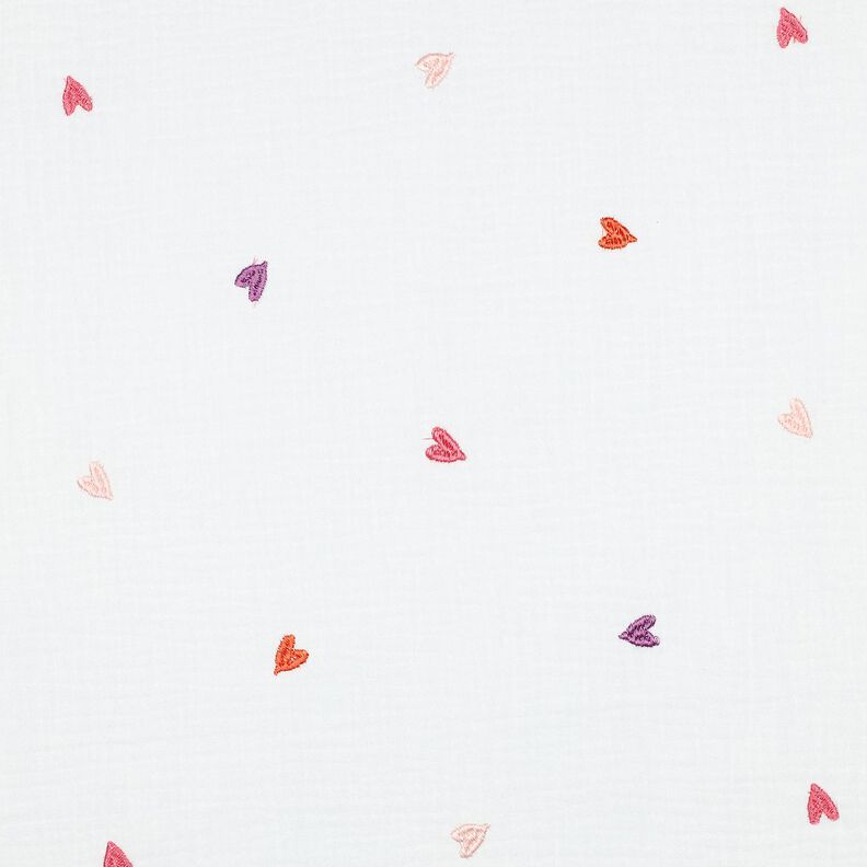 mussolina / tessuto doppio increspato Cuori ricamati | Poppy Fabrics – bianco/rosé,  image number 1