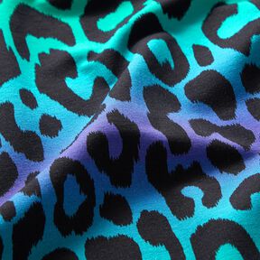 French terry, felpa estiva Leopardo a colore sfumato stampa digitale – lilla bluastro/turchese, 