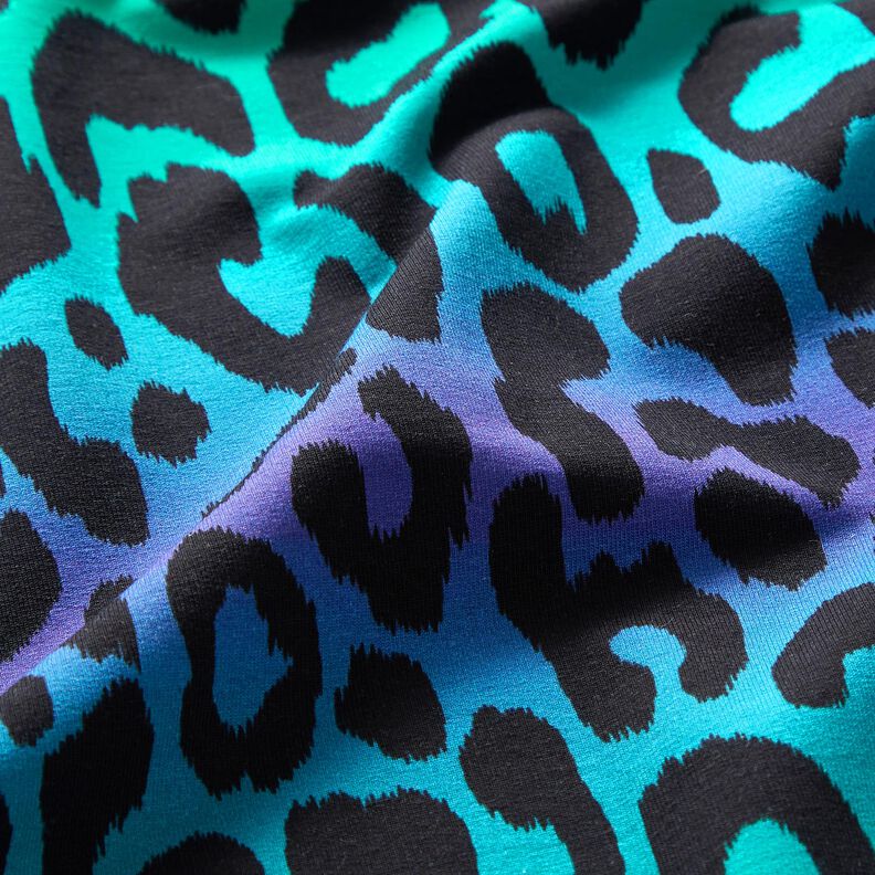 French terry, felpa estiva Leopardo a colore sfumato stampa digitale – lilla bluastro/turchese,  image number 2
