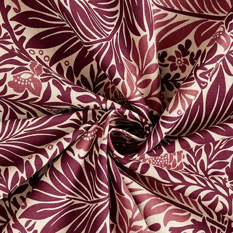 tessuto arredo mezzo panama fiori e tralci – naturale/rosso borgogna,  image number 3
