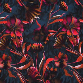 jersey di cotone Fiori espressivi stampa digitale – blu notte/uva, 