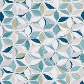 Tessuto di viscosa motivo floreale geometrico – bianco/azzurro, 