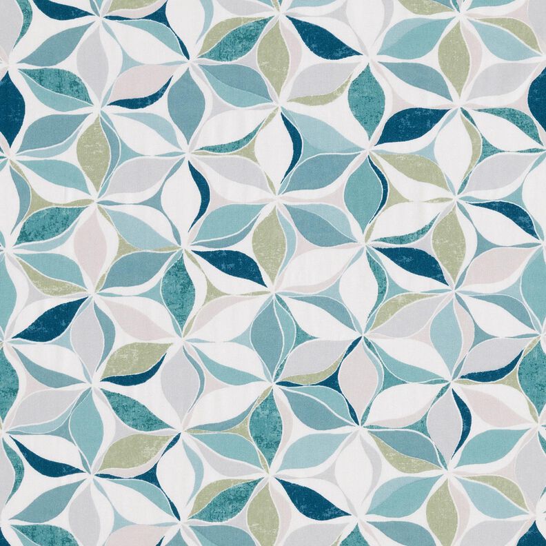 Tessuto di viscosa motivo floreale geometrico – bianco/azzurro,  image number 1