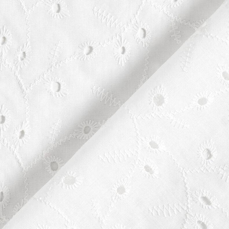 Tessuto di cotone traforato, ricamato con viticci di fiori – bianco,  image number 4