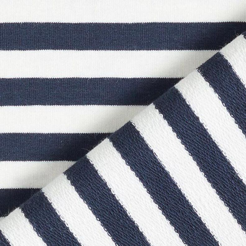French terry, felpa estiva Righe tinte in filo – bianco lana/blu marino,  image number 5