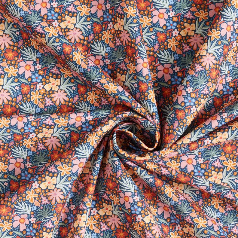 tessuto in cotone popeline piccoli fiori – indaco/rosa antico chiaro,  image number 3