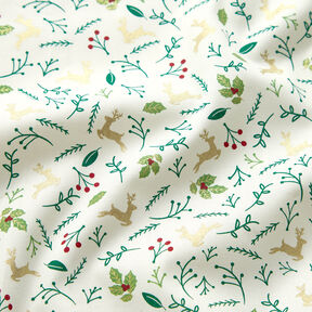 tessuto in cotone popeline Caprioli e rami – bianco lana/oro, 