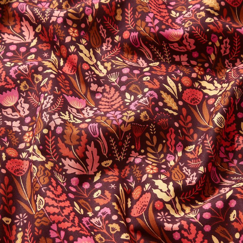 tessuto in cotone cretonne fiori selvatici – rosso merlot/porpora,  image number 2