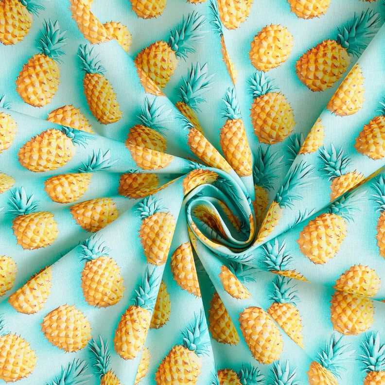 tessuto in cotone popeline ananas – azzurro/giallo, image number 3