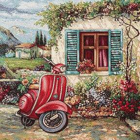 taglio di tessuto arredo gobelin Vespa – rosso carminio/beige chiaro, 