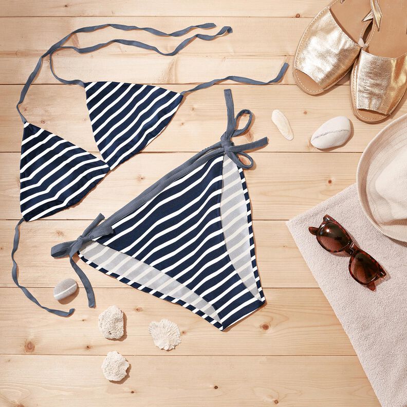 tessuto per costumi da bagno Righe navy – blu notte/bianco,  image number 6
