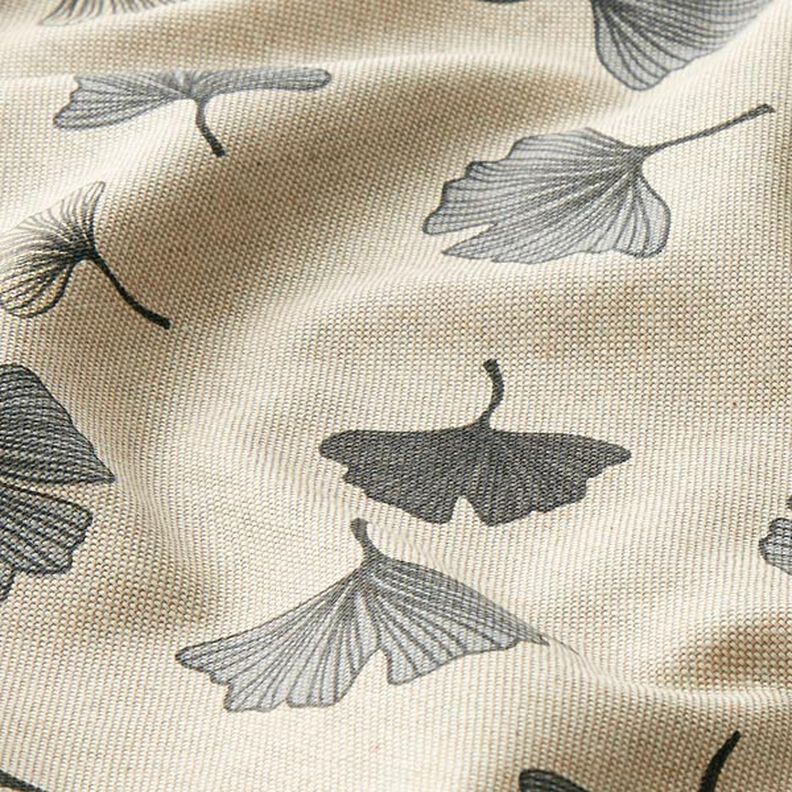 tessuto arredo mezzo panama foglie di ginkgo – grigio/naturale,  image number 2