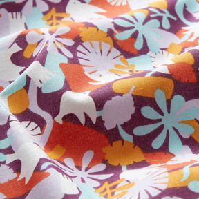 tessuto in cotone cretonne Uccelli e fiori – uva/violetto pastello, 