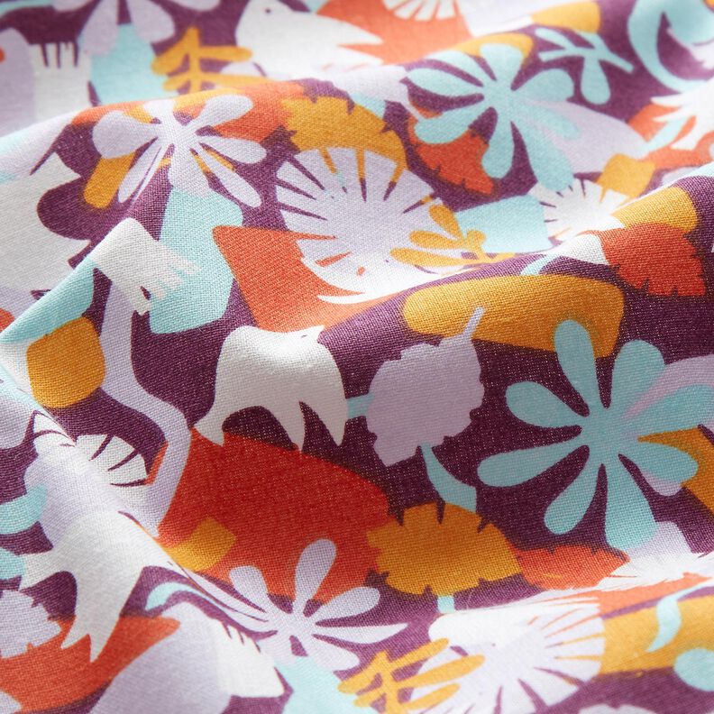 tessuto in cotone cretonne Uccelli e fiori – uva/violetto pastello, image number 2