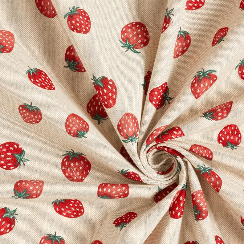 tessuto arredo mezzo panama Piccole fragole – rosso/naturale,  image number 3