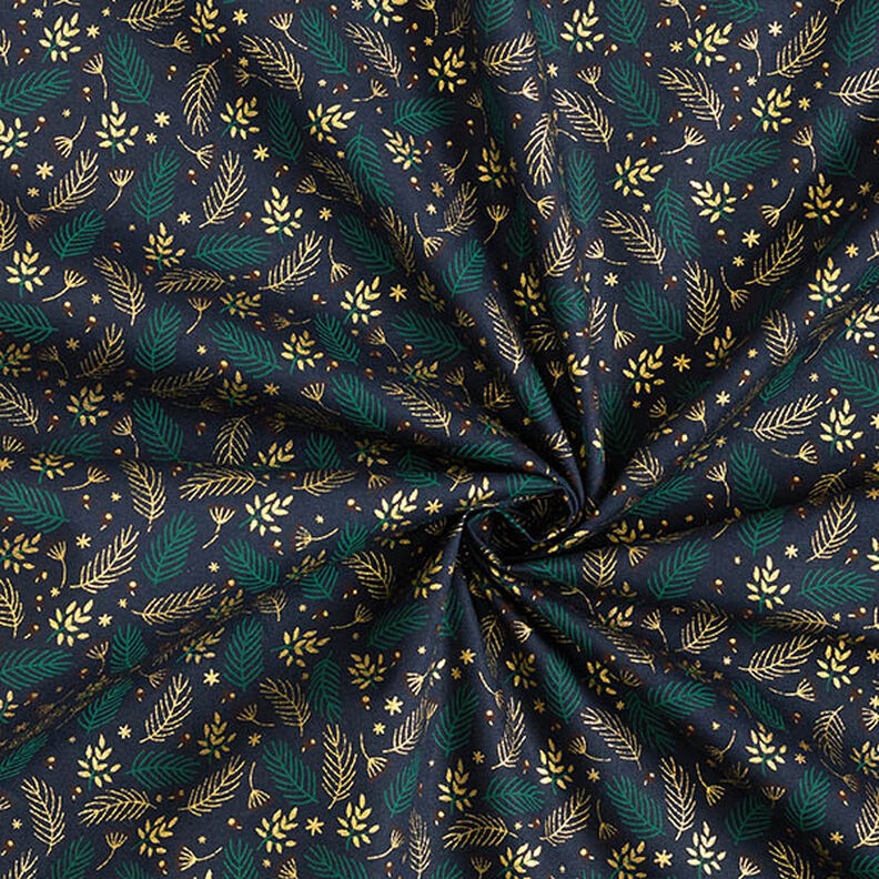 tessuto in cotone popeline Rami e bacche – blu notte/oro, image number 3