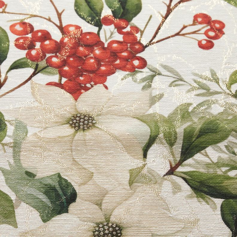 tessuto arredo Jacquard lurex arbusto invernale con bacche – naturale/oro,  image number 5