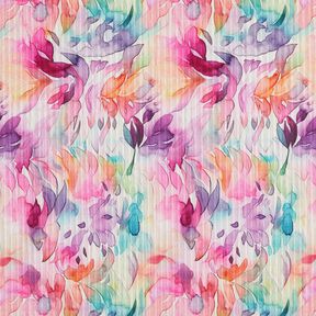 Tessuto strutturato elasticizzato con fiori in acquerello a stampa digitale – lavanda/arancio pesca, 