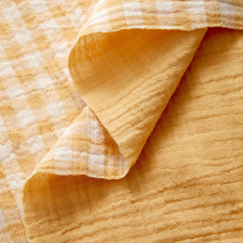mussolina / tessuto doppio increspato Vichy a quadri tinto in filo – oro anticato/bianco,  image number 2