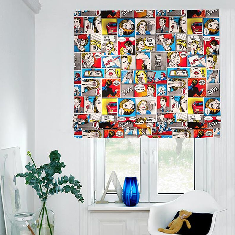 tessuto arredo mezzo panama fumetto pop art – bianco,  image number 6