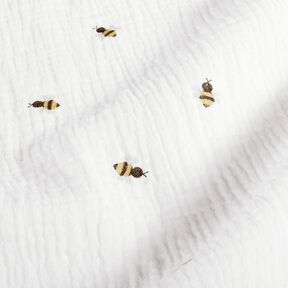 mussolina / tessuto doppio increspato Piccole api – bianco lana/oro, 