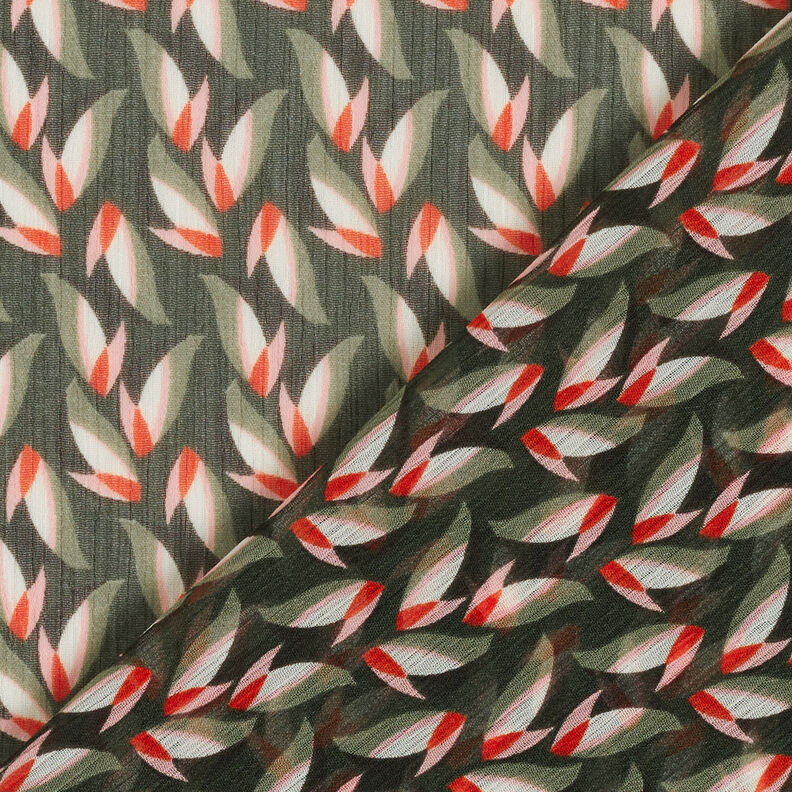 Chiffon increspato con motivo a foglie – nero/canna palustre, image number 4