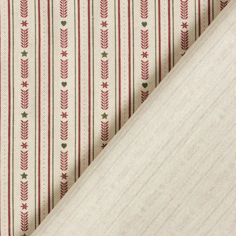 tessuto arredo mezzo panama Righe con stelle – naturale/rosso borgogna,  image number 4