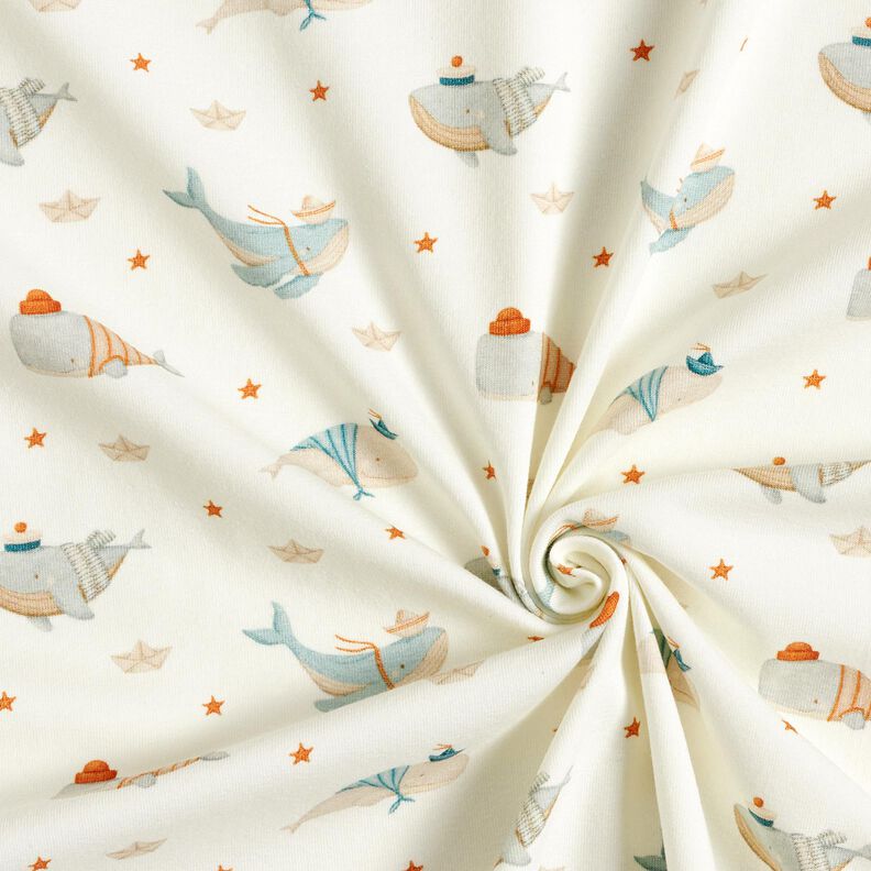 jersey di cotone Balene marittime stampa digitale – bianco lana,  image number 3