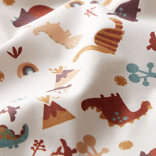 tessuto in cotone cretonne dinosauri – bianco lana/marrone, 