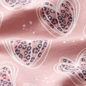 jersey di cotone Cuori con motivo leopardato – rosa antico chiaro, 