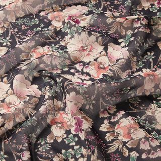 chiffon, fiori disegnati – nero, 