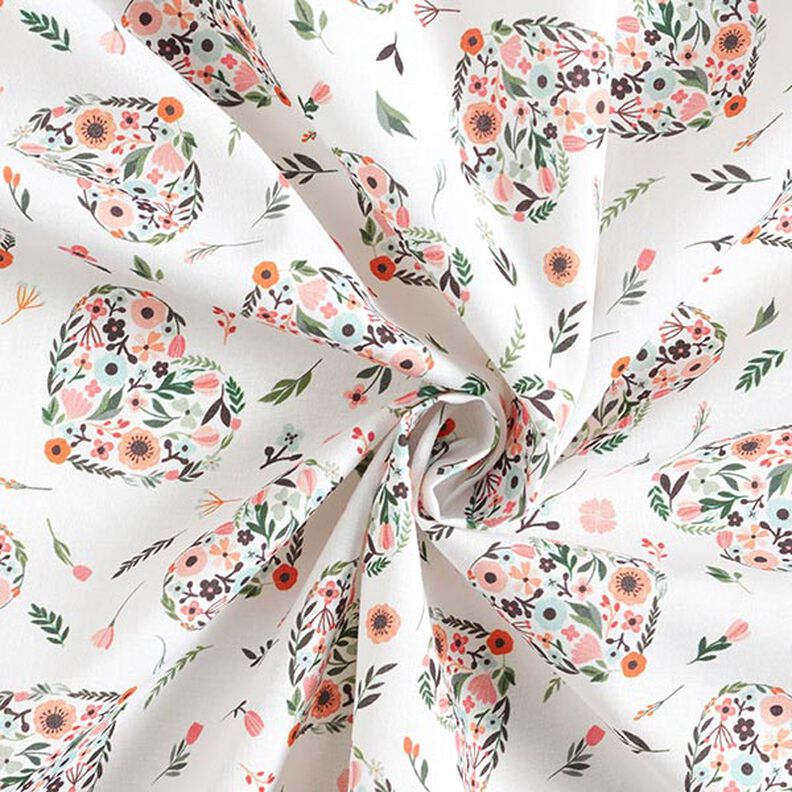 tessuto in cotone percalle fiori in cuori – bianco/rosa,  image number 3