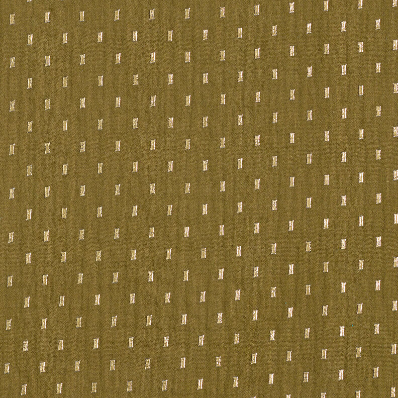 mussolina / tessuto doppio increspato stampa laminata Quadretti – verde oliva scuro/oro, image number 1