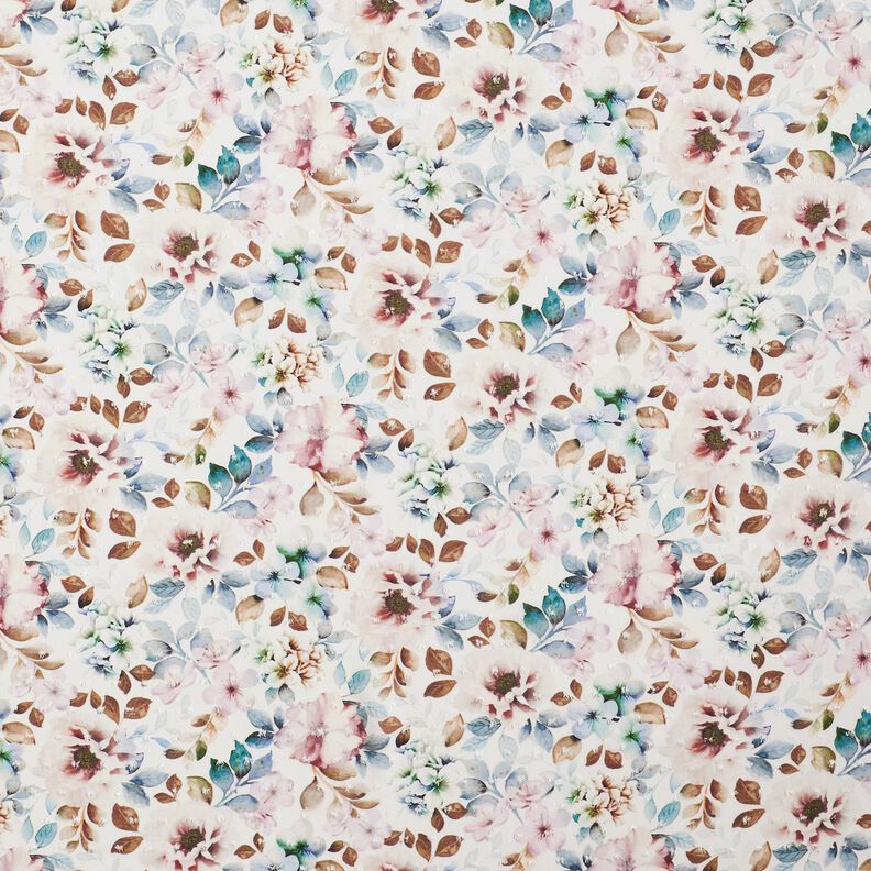 Tessuto in viscosa Dobby a fiori acquerellati – crema,  image number 1