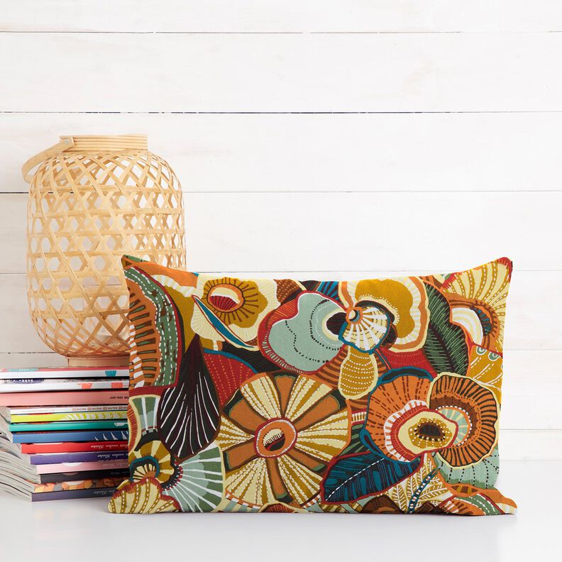 tessuto in cotone cretonne Fiori folcloristici – rosso carminio/petrolio,  image number 6