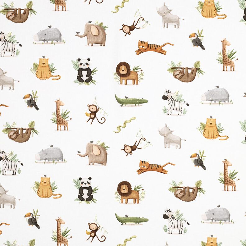 GOTS jersey di cotone graziosi animali della steppa stampa digitale | Poppy Fabrics – bianco/verde, image number 1