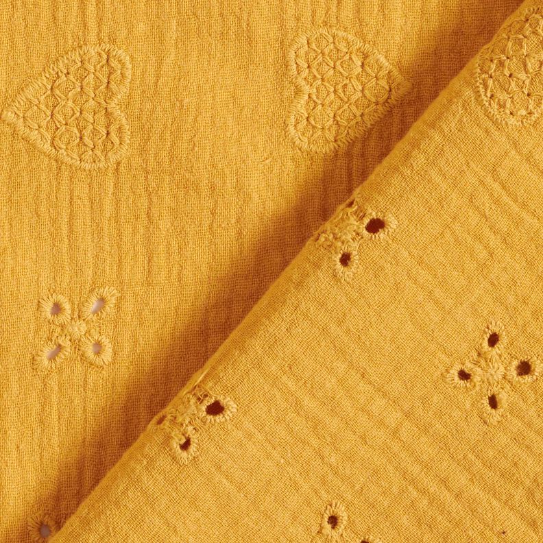 mussolina / tessuto doppio increspato ricami a giorno Cuori – giallo curry,  image number 4