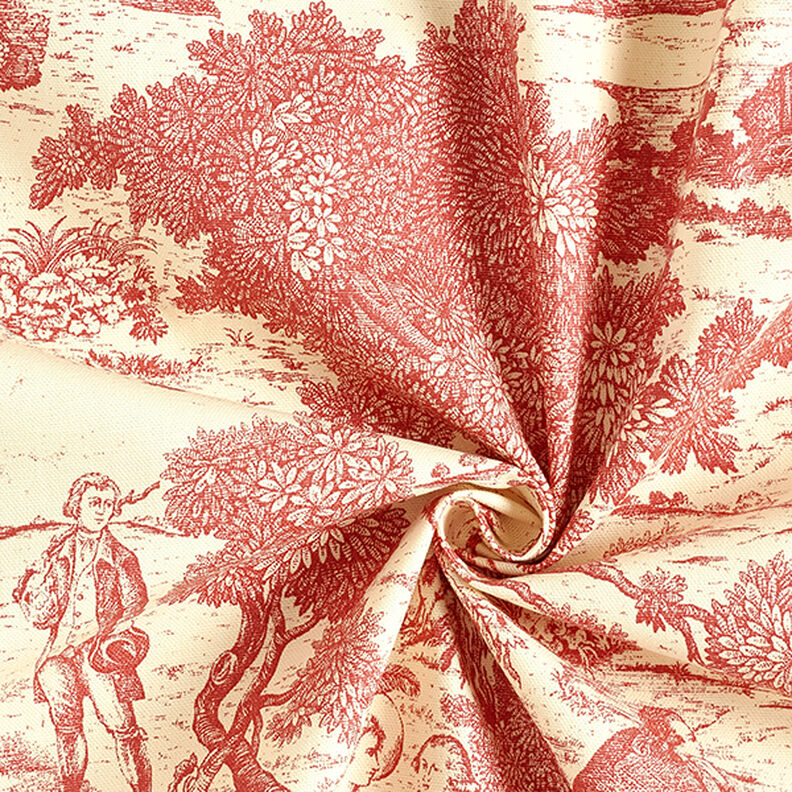 tessuto arredo mezzo panama toile de jouy – rosso carminio/crema,  image number 3