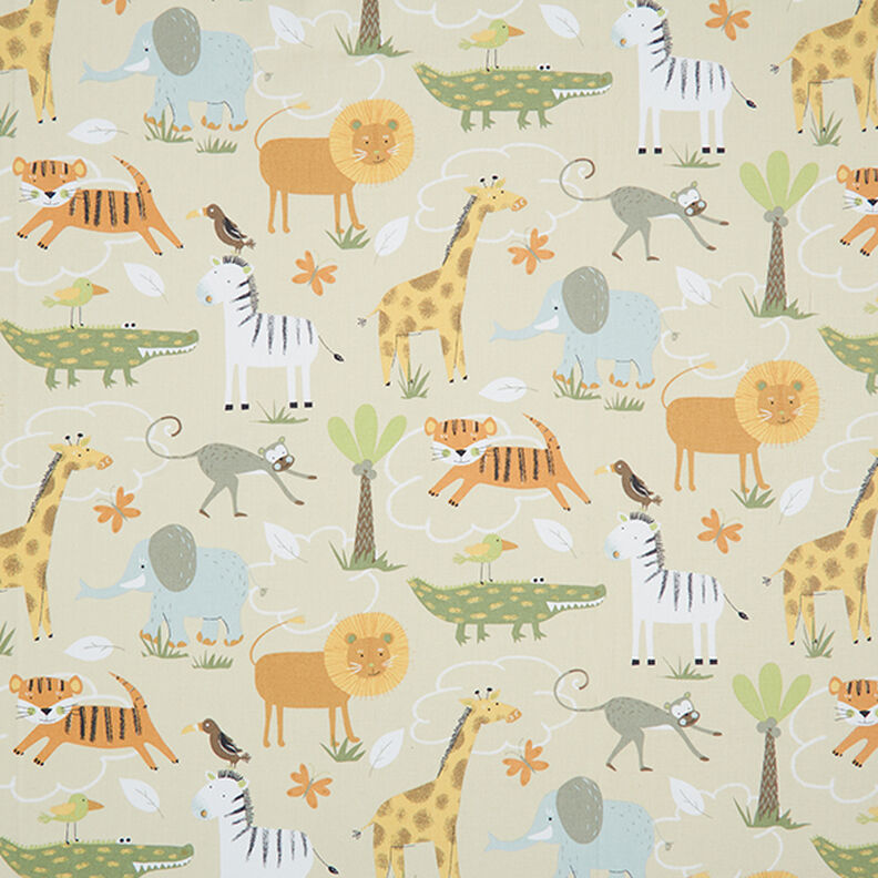 GOTS tessuto in cotone cretonne animali da safari – beige,  image number 1