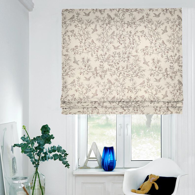 tessuto arredo mezzo panama Uccelli canori &ndash; naturale/rosso borgogna,  image number 5