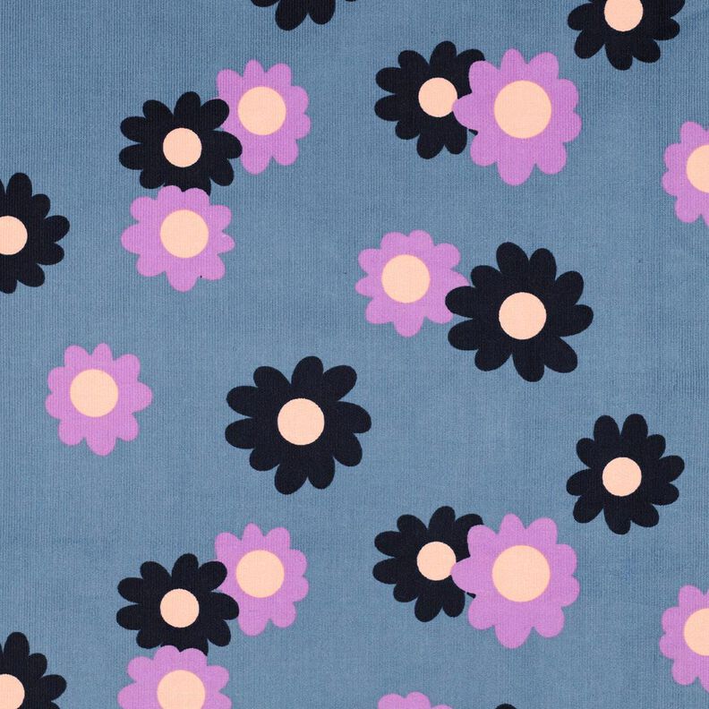 velluto a costine fiori | Poppy Fabrics – colore blu jeans/lavanda,  image number 1