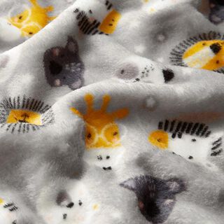 soffice pile double face animali con gli occhiali e stelle – grigio nebbia/giallo sole, 