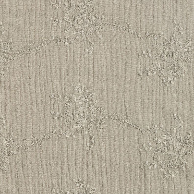 mussolina / tessuto doppio increspato Tralci di fiori tono su tono – grigio seta,  image number 1