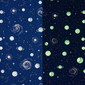tessuto arredo costellazioni Glow in the dark – blu marino/giallo chiaro, 