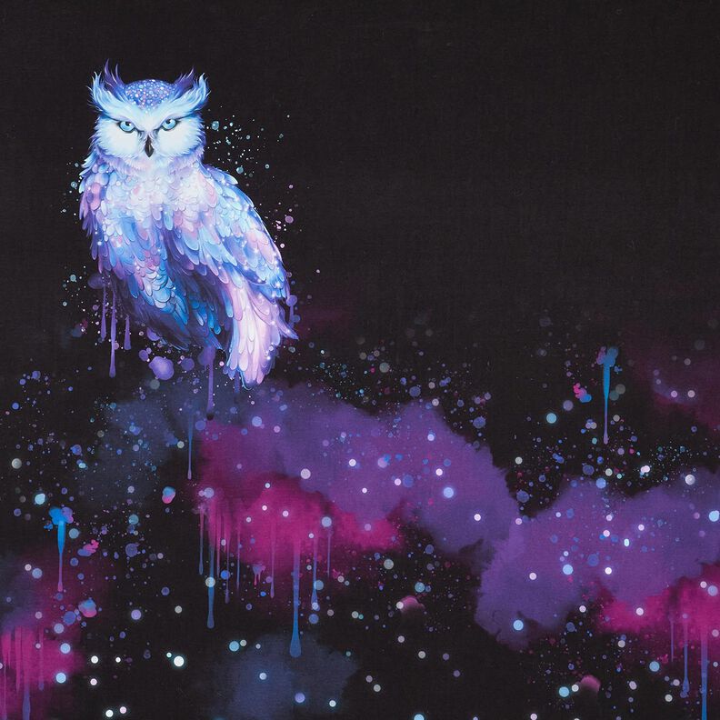 jersey di cotone Gufo invernale taglio di tessuto | Glitzerpüppi – nero/uva,  image number 1