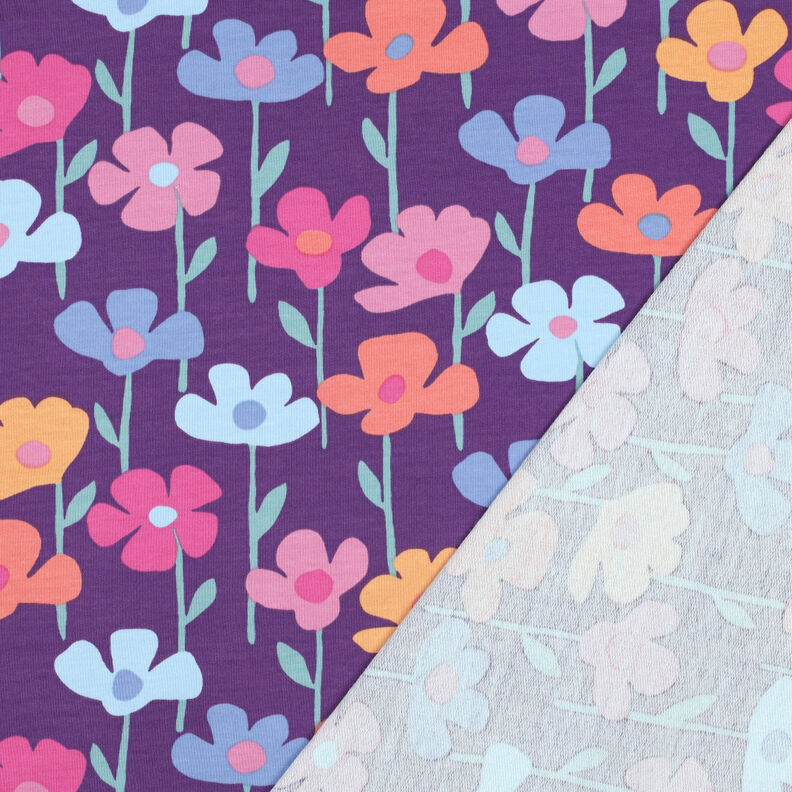 French terry, felpa estiva Fiori variopinti | Poppy Fabrics – lillà rosso, image number 4