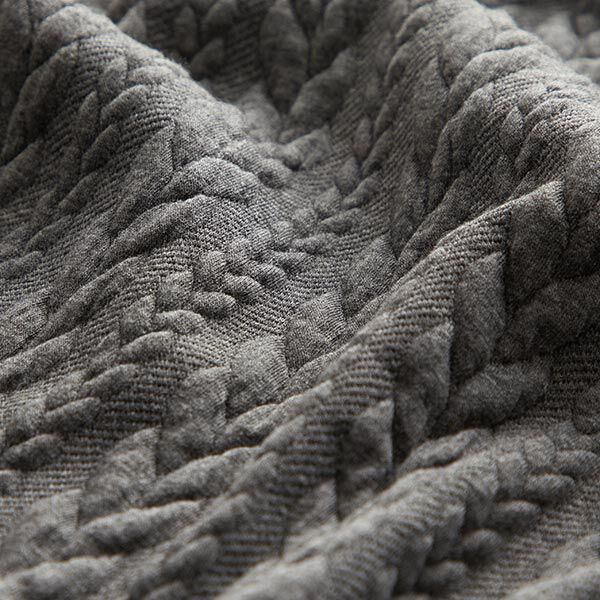 Jersey jacquard, cloqué, motivi a treccia – grigio scuro,  image number 2